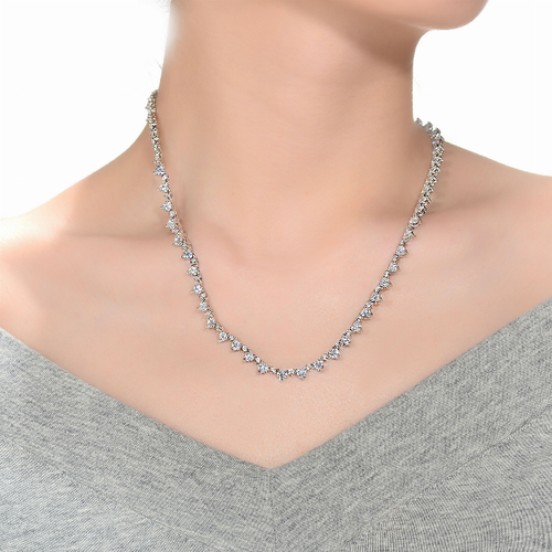 Collette Z Sterling Silver with Rhodium Plated Clear Round and Heart Cubic Zirconia Necklace