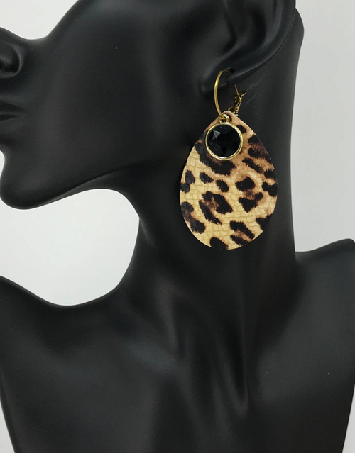 Genuine Leather and Rhinestone Hoop Earrings 