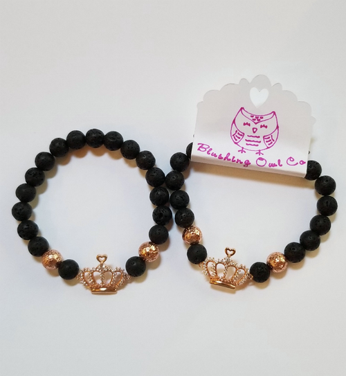 Natural Lava Rock Bracelet with Rose Gold Crown