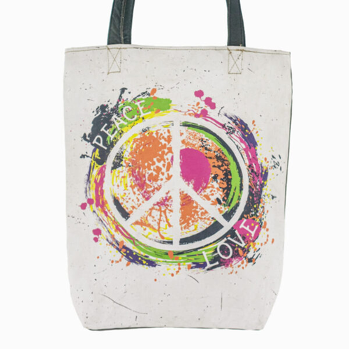 Peace Love Multicolor Recycled Military Tent Tote