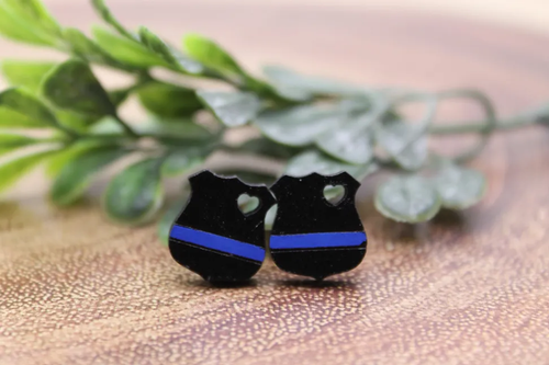 Blue Line Badge Stud Earrings - RTS