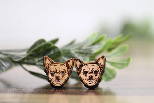 Chihuahua Dog Breed || Wood Stud Earrings || Hypoallergenic