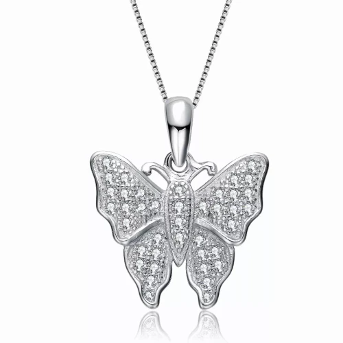 Collette Z Sterling Silver White Cubic Zirconia Large Butterfly Pendant