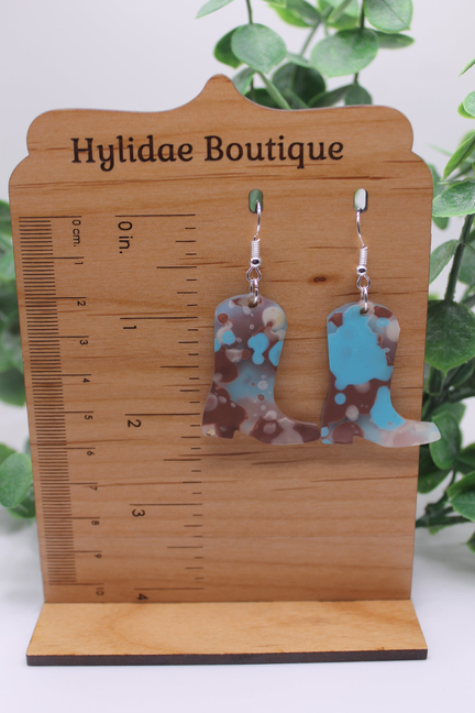 Cowboy Boots Paint Splattered Dangle Earrings