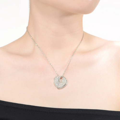 Collette Z Sterling Silver with Rhodium Plated Clear Round Cubic Zirconia Loop Pendant Necklace