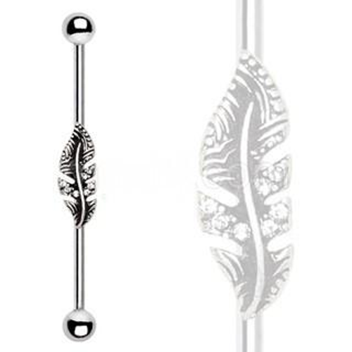 316L Stainless Steel Jeweled Leaf Industrial Barbell