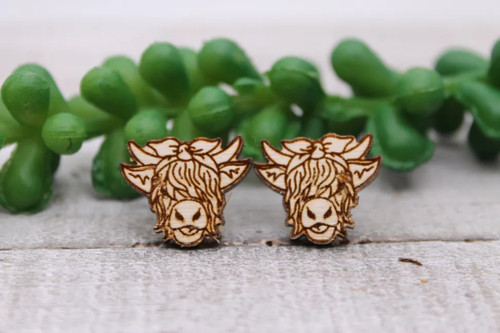 Headband Highland Cow || Wood Stud Earrings || Hypoallergenic