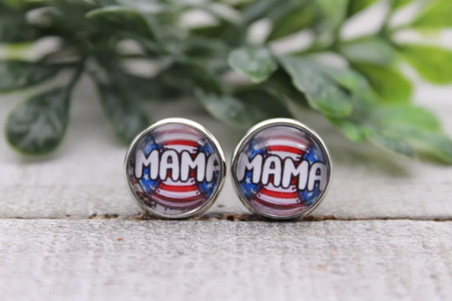MAMA Patriotic Baseball Stud Earrings