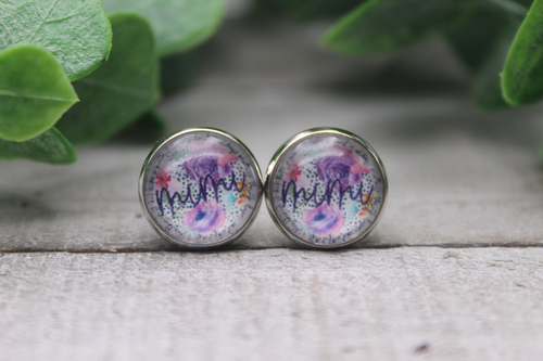 Mimi Purple Floral  Glass Stud Earrings