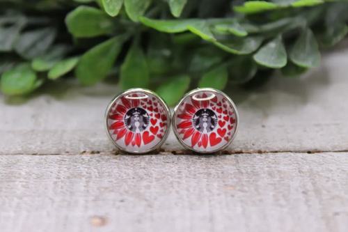 Valentine's Sunflower & Hearts SB Coffee || Stud Earrings