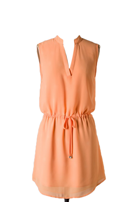 Sleeveless V-cut dress with banded waist Coral