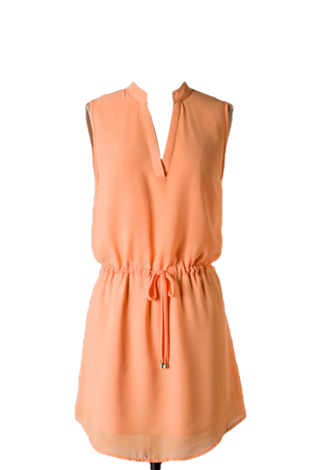 Sleeveless V-cut dress with banded waist Coral