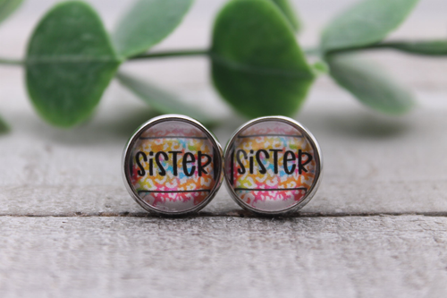 Sister Colorful Leopard | Glass Stud Earrings | Hypoallergenic