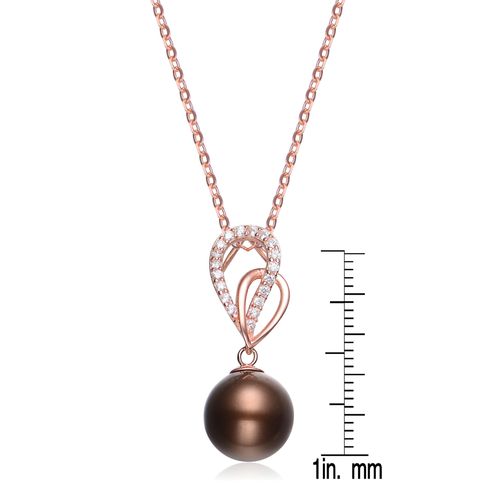 Collette Z Sterling Silver Cubic Zirconia Cultured Pearl Gold Overlay Clear and White Cubic Zirconia Necklace