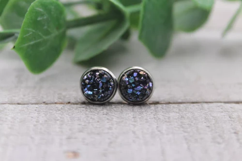Sparkle Midnight Blue |  Mini Druzy Stud Earrings | Hypoallergenic