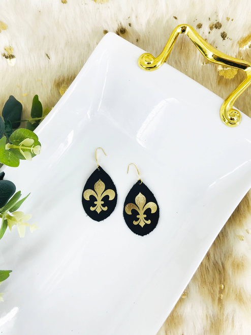 Fleur De Lis Leather Earrings 