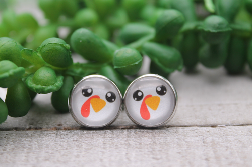 Turkey Face || Glass Stud Earrings || Hypoallergenic