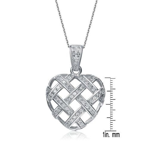 Collette Z Sterling Silver White Cubic Zirconia Woven Heart Pendant