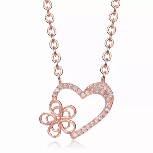 Collette Z Rose Goldplated Sterling Silver Cubic Zirconia Heart and Flower Shape Necklace