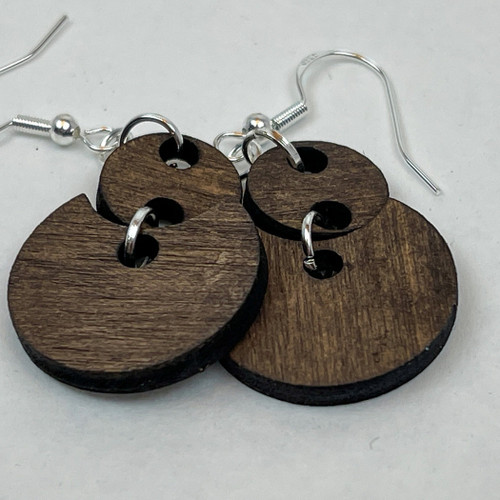 Small - Dark Oak Stain Cut out Circle Handmade Wooden Earrings Geometric