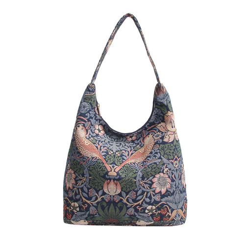 William Morris Strawberry Thief Blue Hobo Handbag Shoulder Bag