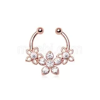 Rose Gold Plated 316L Stainless Steel Made For Royalty Triple Flower Fake Septum Clicker