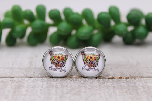 Crazy Chicken Lady - Leopard Chicken || Glass Stud Earrings || Hypoallergenic