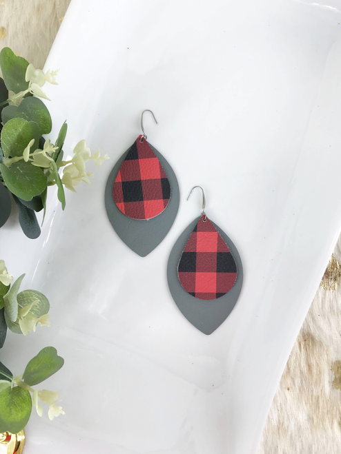 Plaid Leather Earrings 