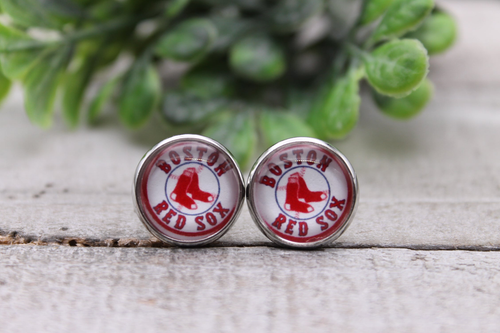 Boston Red Sox Baseball || 12mm Glass Stud Earrings