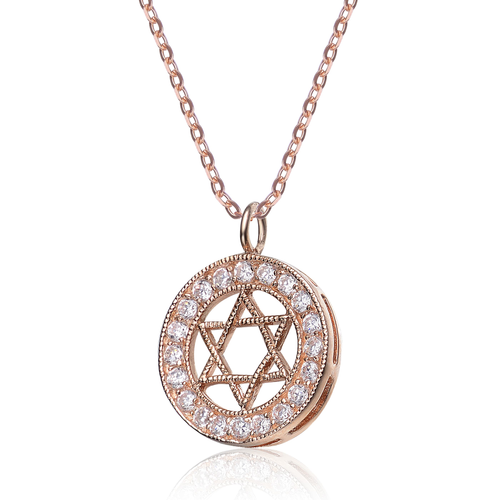 Collette Z Sterling Silver White Cubic Zirconia and Rose Plating Clear Dangling Pendant Necklace