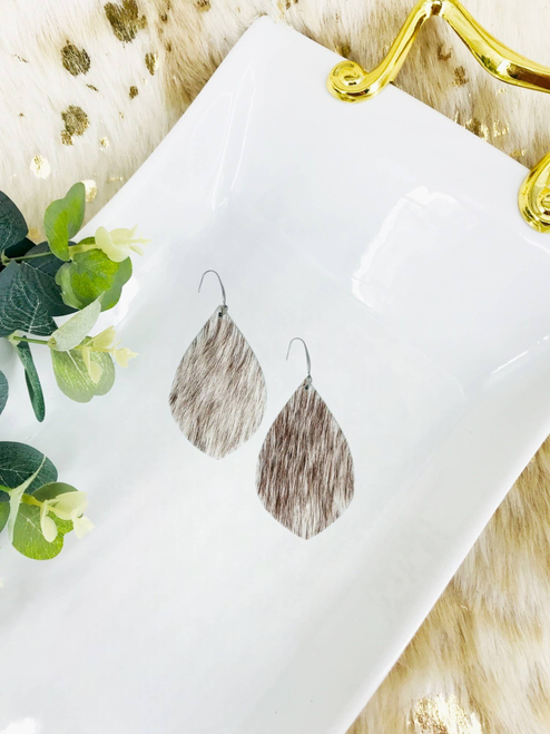 Hair On  & White Leather Earrings 