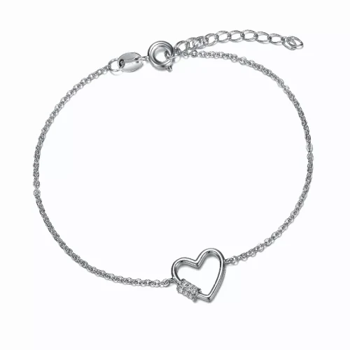 Collette Z Rhodium Plated Cubic Zirconia Heart Adjustable Bracelet