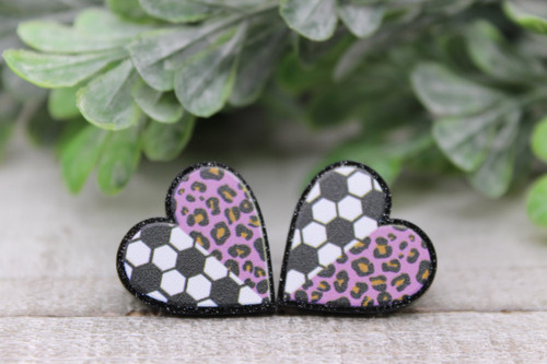 Soccer & Leopard Heart || Stud Earrings || Hypoallergenic