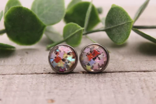 Butterfly Confetti Dome  Stud Earrings