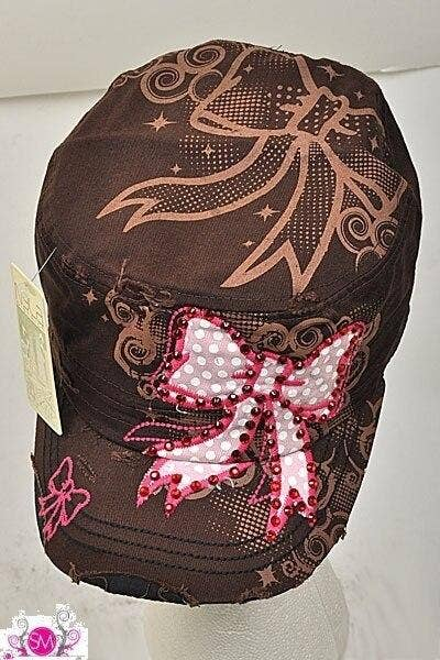 Brown Fashion Hat With Pink Bow