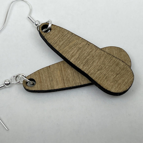 Small Thin Teardrop - Whole Wheat Stain - Lightweight Earrings - Handmade