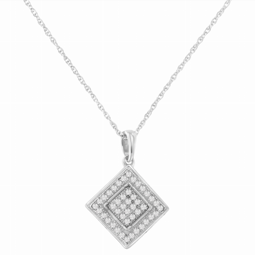 .925 Sterling Silver 1/3 Carat Total Weight Diamond Rhombus Shaped 18" Pendant Necklace