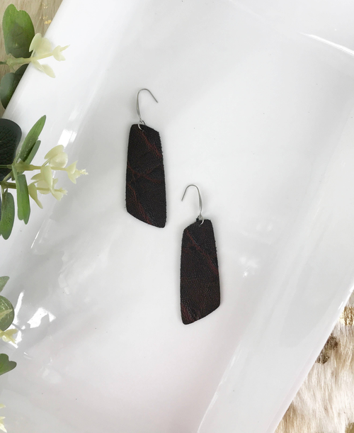 Maroon Elephant Pattern Leather Earrings 