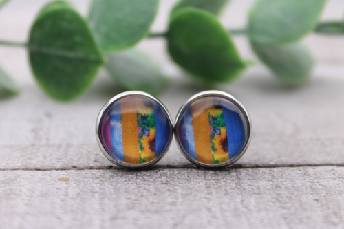 Sunflower Colorblock Brushstrokes | Glass Stud Earrings | Hypoallergenic