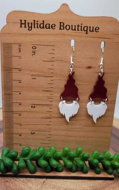 Red Pearl Gnome || Acrylic Dangle Earrings || Hypoallergenic