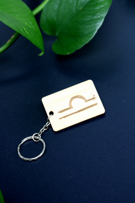 Wood Engraved Libra Keychain