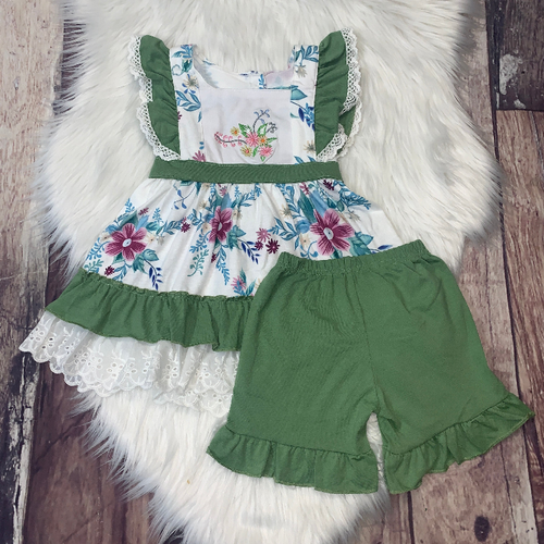 Embroidered Floral Ruffle Eyelet Lace Dress Set