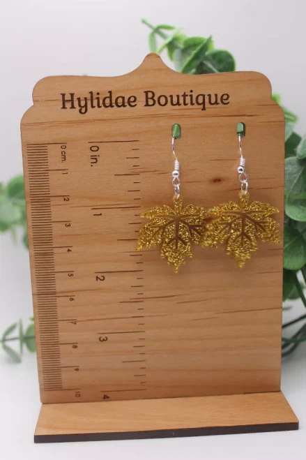 Gold Glitter Fall Leaves Dangle Earrings