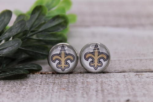 Saints Football || 12mm Glass Stud Earrings