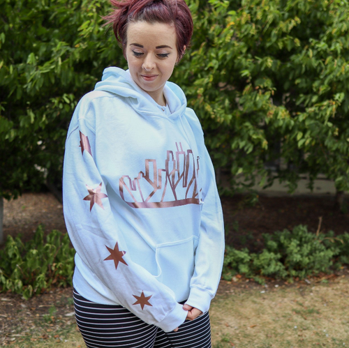 Chicago Skyline Hoodie with Outline & Matching Stars on Sleeve