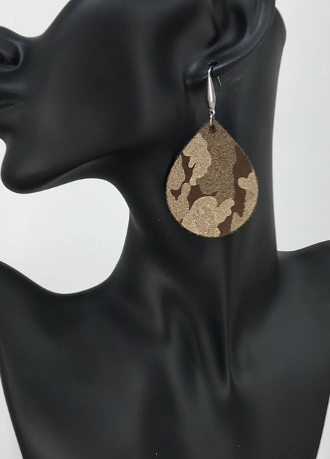 Chocolate Metallic Camo Leather Earrings 