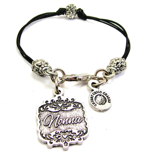 Nonna Victorian Scroll Pewter Beaded Black Cord Bracelet