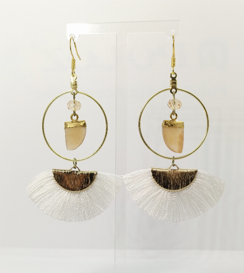 Gold Hoop and Blush Quartz Tassel Earrings