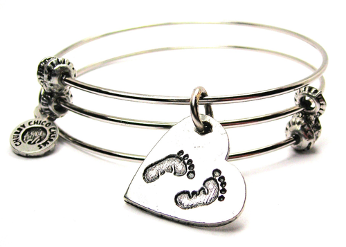 Baby Footprint On Your Heart Triple Style Bangle Bracelet