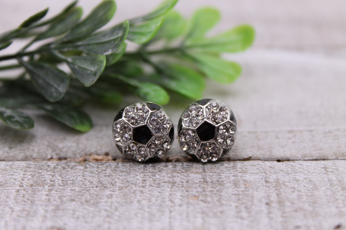 Rhinestone Soccer Balls || 12mm Stud Earrings